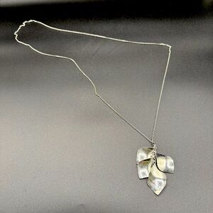 Long Silver-tone Leaf Pendant Necklace